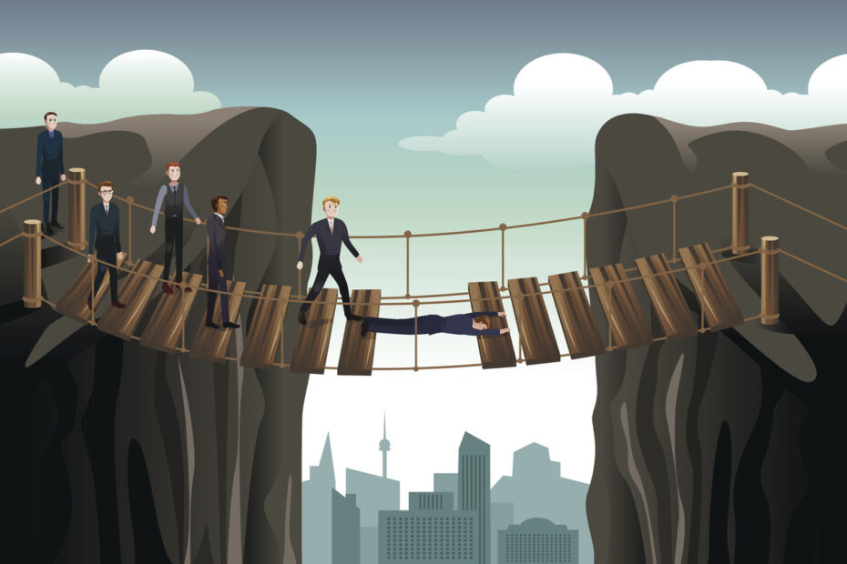 Businessman Helping His Colleagues Crossing the Bridge For Team